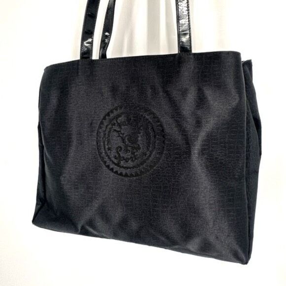 Falchi Sport Black Shoulder Tote Bag Logo Smooth Canvas Patent Leather Straps - Picture 6 of 16